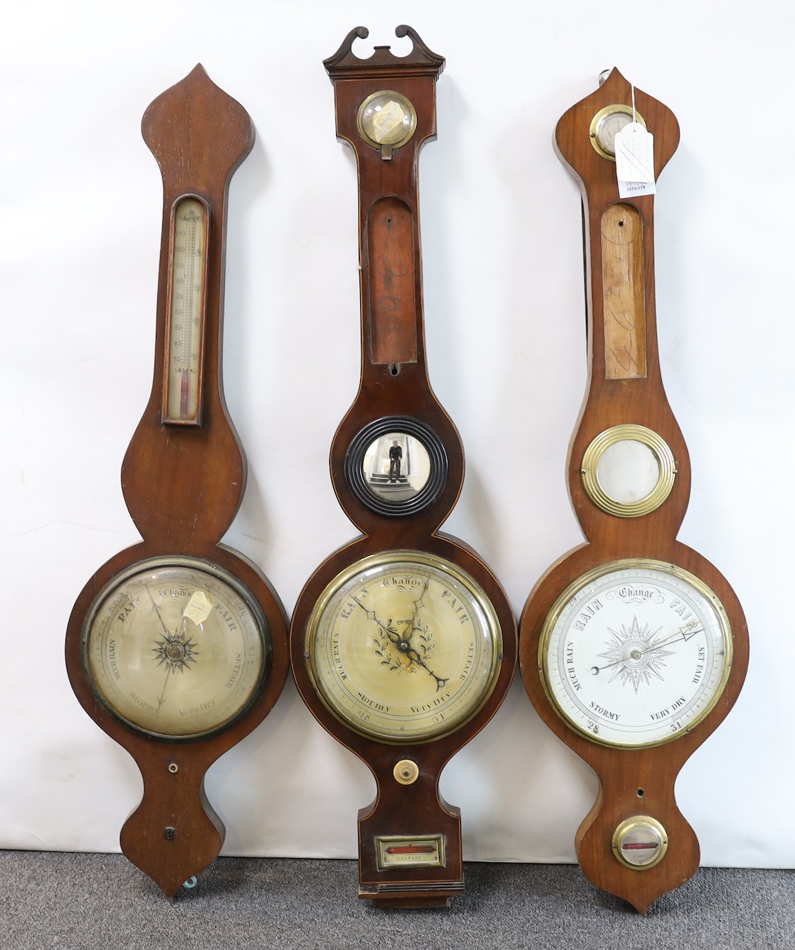 Three 19th century wheel barometers, in need of restoration